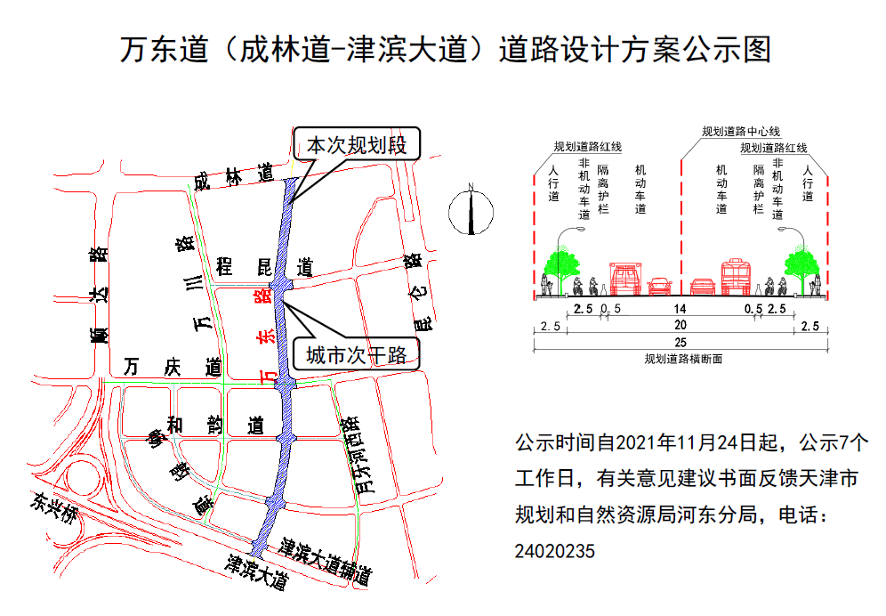 河東區關於萬東路成林道津濱大道道路工程項目建設工程規劃許可證批前